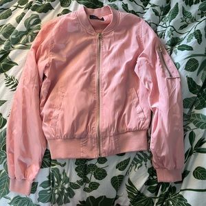 forever 21 baby pink bomber jacket with gold details